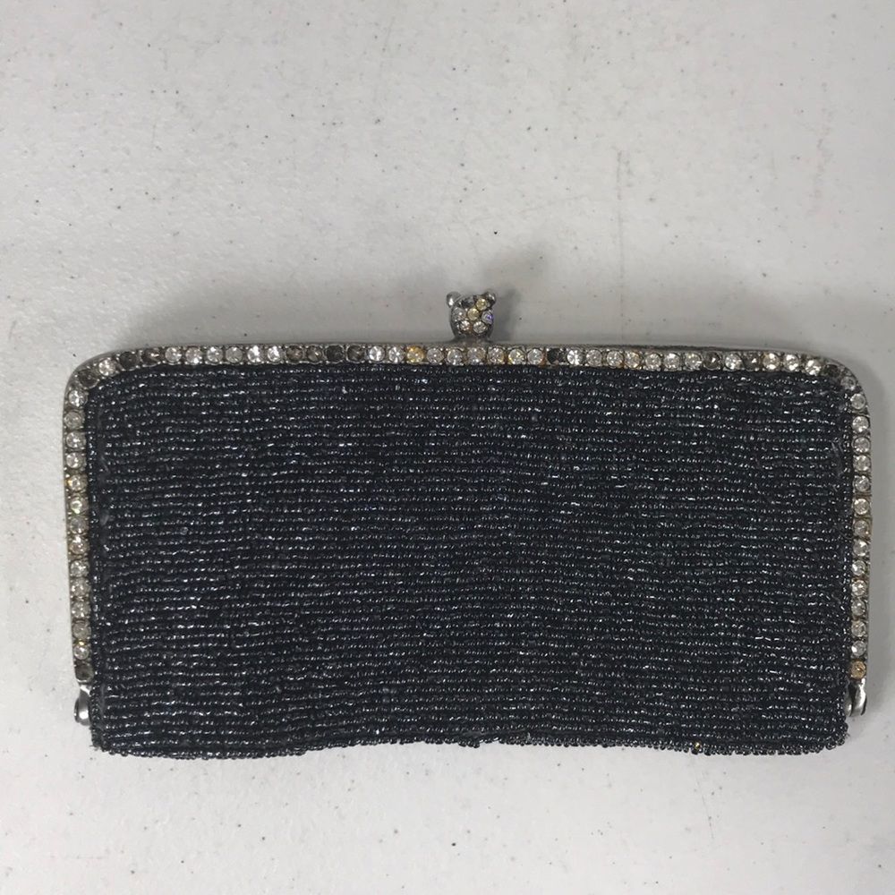 CLARA KASAVINA black diamond beaded vintage clutch purse